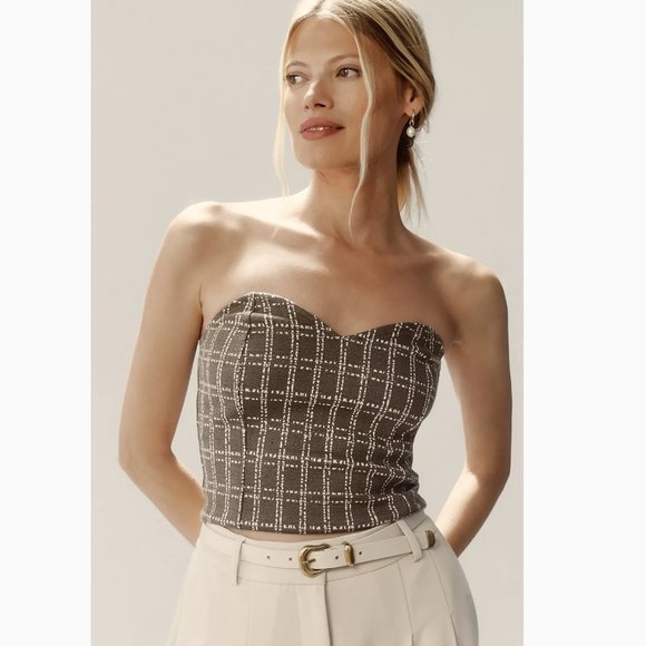 Anthropologie Tops - NWT Maeve Anthropolgie Strapless Sweetheart Corset Tube Top Olive Motif size L